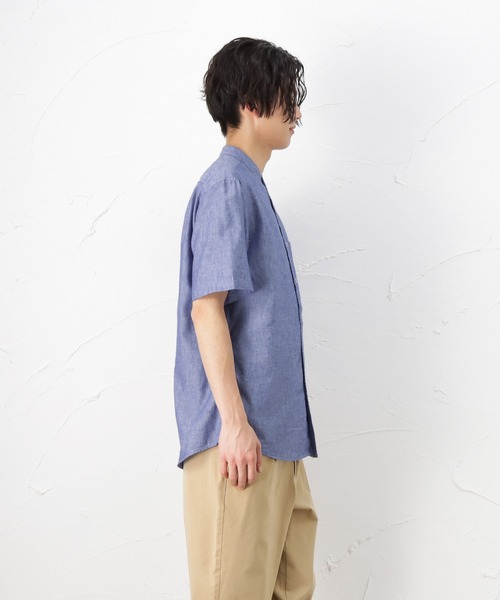 NAVY(ネイビー)の「ハイブリッドリネン 半袖シャツ(シャツ/ブラウス・メンズ・ベージュ/ネイビー/グレー/ブルー・S/M/L/XL)」の19枚目の写真