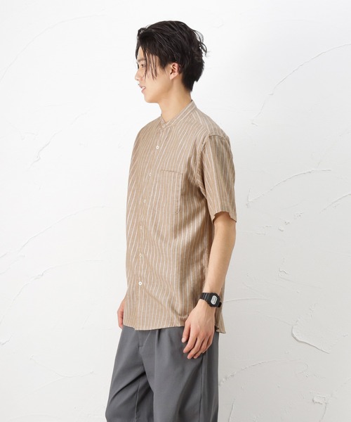 NAVY(ネイビー)の「ハイブリッドリネン 半袖シャツ(シャツ/ブラウス・メンズ・ベージュ/ネイビー/グレー/ブルー・S/M/L/XL)」の21枚目の写真