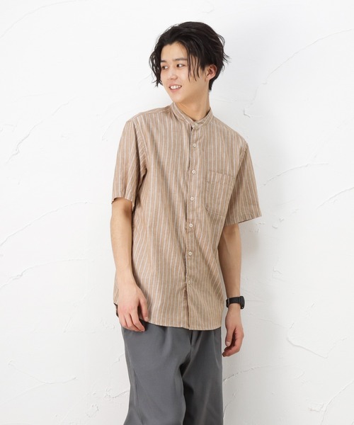 NAVY(ネイビー)の「ハイブリッドリネン 半袖シャツ(シャツ/ブラウス・メンズ・ベージュ/ネイビー/グレー/ブルー・S/M/L/XL)」の22枚目の写真
