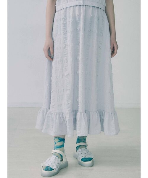 merry jenny(メリージェニー)の「フクレジャガードフレアスカート【セットアップ着用可能】(スカート・レディース・ライトブルー/ブラック/アイボリー・FREE)」の3枚目の写真