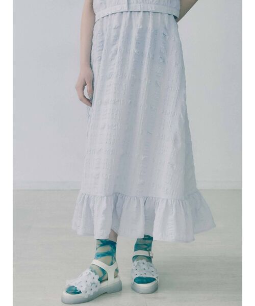 merry jenny(メリージェニー)の「フクレジャガードフレアスカート【セットアップ着用可能】(スカート・レディース・ライトブルー/ブラック/アイボリー・FREE)」の5枚目の写真