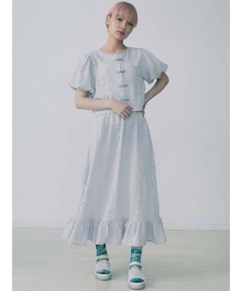 merry jenny(メリージェニー)の「フクレジャガードフレアスカート【セットアップ着用可能】(スカート・レディース・ライトブルー/ブラック/アイボリー・FREE)」の7枚目の写真