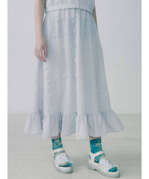 merry jenny(メリージェニー)の「フクレジャガードフレアスカート【セットアップ着用可能】(スカート・レディース・ライトブルー/ブラック/アイボリー・FREE)」の8枚目の写真