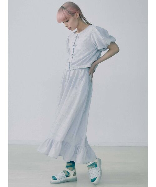 merry jenny(メリージェニー)の「フクレジャガードフレアスカート【セットアップ着用可能】(スカート・レディース・ライトブルー/ブラック/アイボリー・FREE)」の10枚目の写真