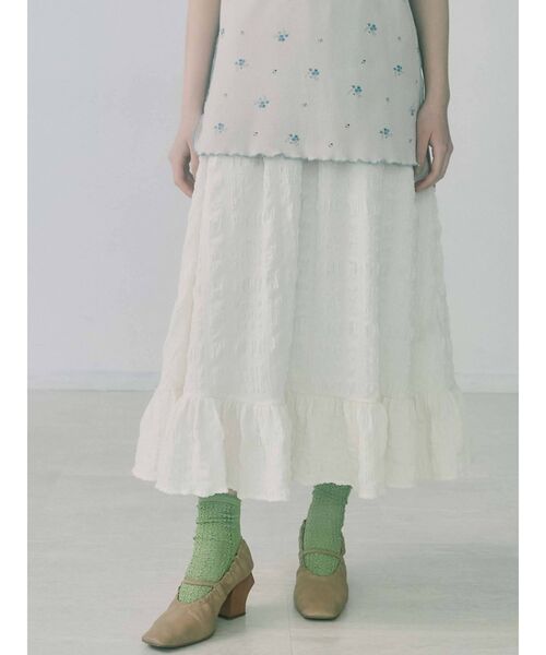 merry jenny(メリージェニー)の「フクレジャガードフレアスカート【セットアップ着用可能】(スカート・レディース・ライトブルー/ブラック/アイボリー・FREE)」の11枚目の写真