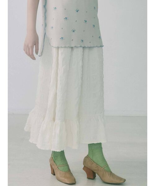 merry jenny(メリージェニー)の「フクレジャガードフレアスカート【セットアップ着用可能】(スカート・レディース・ライトブルー/ブラック/アイボリー・FREE)」の12枚目の写真