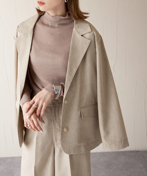 Chillfar（チルファー）の「カラーシャツジャケット（テーラードジャケット・レディース・ブラック/オレンジ/グリーン/アイボリー/マスタード/グレイッシュベージュ・FREE）」の4枚目の写真