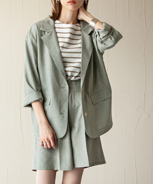 Chillfar（チルファー）の「カラーシャツジャケット（テーラードジャケット・レディース・ブラック/オレンジ/グリーン/アイボリー/マスタード/グレイッシュベージュ・FREE）」の5枚目の写真