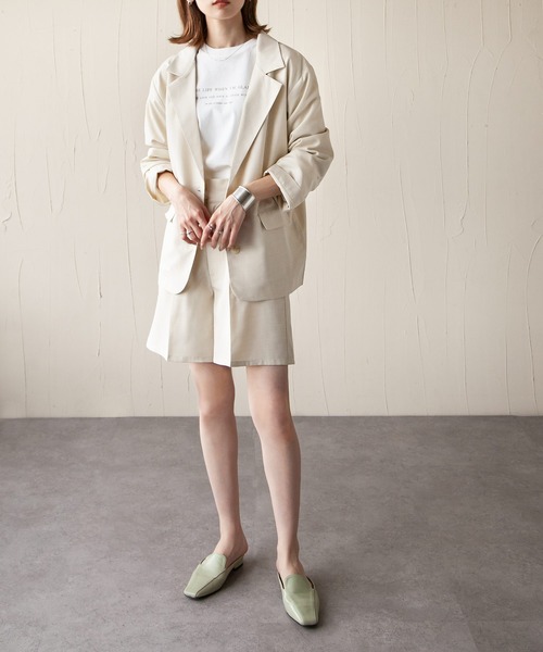 Chillfar（チルファー）の「カラーシャツジャケット（テーラードジャケット・レディース・ブラック/オレンジ/グリーン/アイボリー/マスタード/グレイッシュベージュ・FREE）」の15枚目の写真