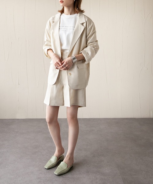 Chillfar（チルファー）の「カラーシャツジャケット（テーラードジャケット・レディース・ブラック/オレンジ/グリーン/アイボリー/マスタード/グレイッシュベージュ・FREE）」の18枚目の写真