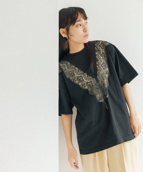 【adam et rope】CANBER×violet room Tシャツ セール】【CAMBER×VIOLETTE ROOM】レースTEE BLACK（Tシャツ