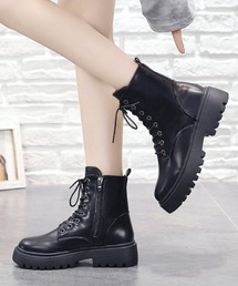 PUレザーカジュアルシューズ  編み上げブーツ