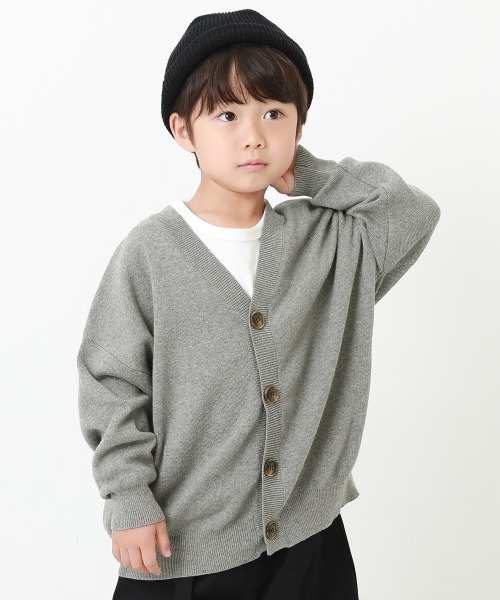 devirock（デビロック）の「コットン混リラックスカーディガン（カーディガン/ボレロ・キッズ・ブラック/ヘザーチャコール/ライトカーキ/ベージュ/杢グレー/ライトブラウン・150cm/140cm/160cm/120cm/110cm/100cm/130cm）」の3枚目の写真