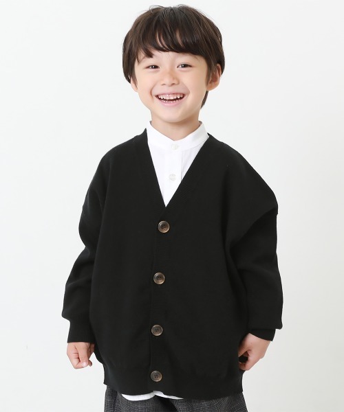 devirock（デビロック）の「コットン混リラックスカーディガン（カーディガン/ボレロ・キッズ・ブラック/ヘザーチャコール/ライトカーキ/ベージュ/杢グレー/ライトブラウン・150cm/140cm/160cm/120cm/110cm/100cm/130cm）」の2枚目の写真