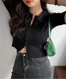 merongshop | MERONGSHOP カラージップアップクロップカットソー(Tシャツ/カットソー)