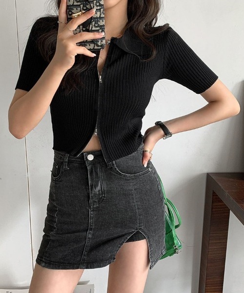 merongshop（メロンショップ）の「MERONGSHOP カラージップアップクロップカットソー（Tシャツ/カットソー・レディース・ホワイト/ブラック・FREE）」の14枚目の写真