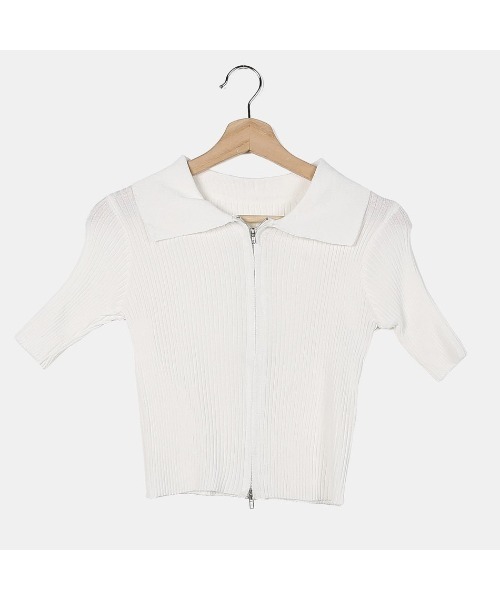 merongshop（メロンショップ）の「MERONGSHOP カラージップアップクロップカットソー（Tシャツ/カットソー・レディース・ホワイト/ブラック・FREE）」の7枚目の写真