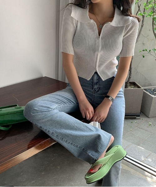 merongshop（メロンショップ）の「MERONGSHOP カラージップアップクロップカットソー（Tシャツ/カットソー・レディース・ホワイト/ブラック・FREE）」の4枚目の写真