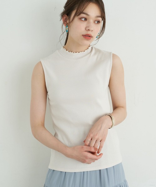 earth music&ecology（アースミュージックアンドエコロジー）の「ハイネックメローリブプルオーバー(ノースリブ) ＊（Tシャツ/カットソー・レディース・モカ/ミント/ブラック/ピンクベージュ/ネイビー/アイボリー・M/S）」の2枚目の写真