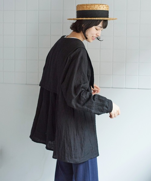 bulle de savon（ビュルデサボン）の「40リネンキャッチワッシャー　over ブラウス（シャツ/ブラウス・レディース・ブラック/カーキ・FREE）」の18枚目の写真