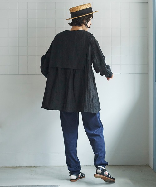 bulle de savon（ビュルデサボン）の「40リネンキャッチワッシャー　over ブラウス（シャツ/ブラウス・レディース・ブラック/カーキ・FREE）」の20枚目の写真