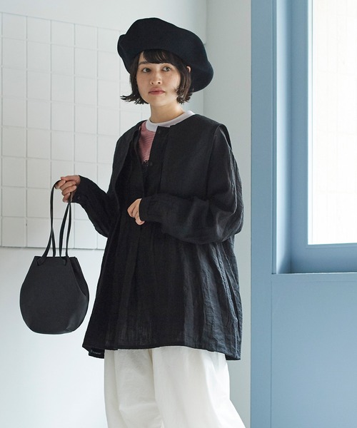 bulle de savon（ビュルデサボン）の「40リネンキャッチワッシャー　over ブラウス（シャツ/ブラウス・レディース・ブラック/カーキ・FREE）」の9枚目の写真