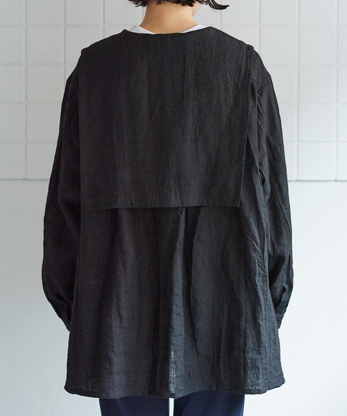 bulle de savon（ビュルデサボン）の「40リネンキャッチワッシャー　over ブラウス（シャツ/ブラウス・レディース・ブラック/カーキ・FREE）」の14枚目の写真