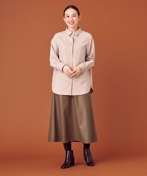 closet story(クローゼットストーリー)の「<closet story(クローゼットストーリー)>フェイクレザー フレア マキシスカート(スカート・レディース・ブラック/ベージュ・FREE)」の12枚目の写真
