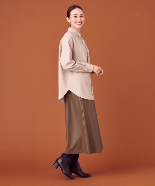 closet story(クローゼットストーリー)の「<closet story(クローゼットストーリー)>フェイクレザー フレア マキシスカート(スカート・レディース・ブラック/ベージュ・FREE)」の14枚目の写真