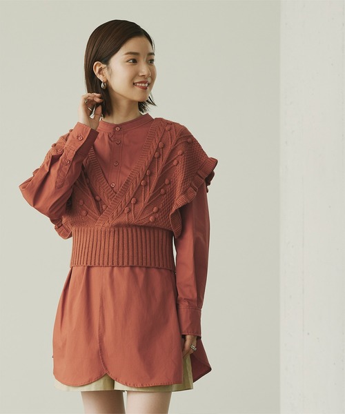 titivate（ティティベイト）の「ｶｼｭｸｰﾙﾎﾟｯﾌﾟｺｰﾝﾆｯﾄﾍﾞｽﾄ（ベスト・レディース・アイボリー/モカ/ブラウン系その他/ブラック・S/M）」の4枚目の写真