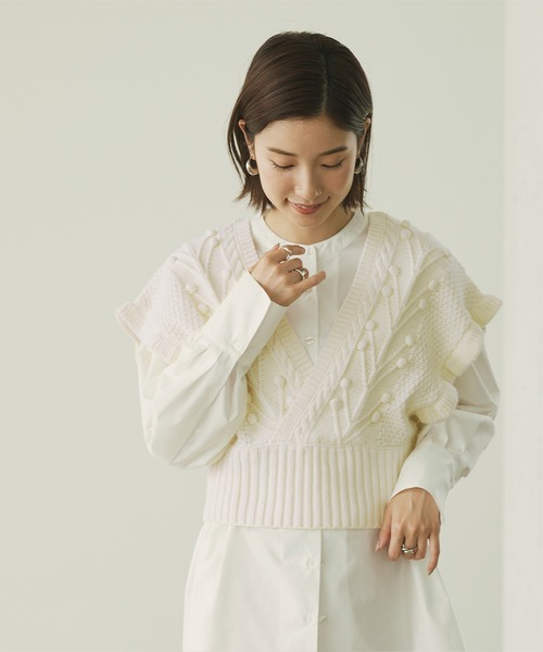 titivate（ティティベイト）の「ｶｼｭｸｰﾙﾎﾟｯﾌﾟｺｰﾝﾆｯﾄﾍﾞｽﾄ（ベスト・レディース・アイボリー/モカ/ブラウン系その他/ブラック・S/M）」の15枚目の写真