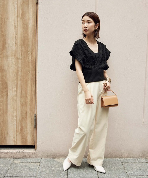 titivate（ティティベイト）の「ｶｼｭｸｰﾙﾎﾟｯﾌﾟｺｰﾝﾆｯﾄﾍﾞｽﾄ（ベスト・レディース・アイボリー/モカ/ブラウン系その他/ブラック・S/M）」の10枚目の写真