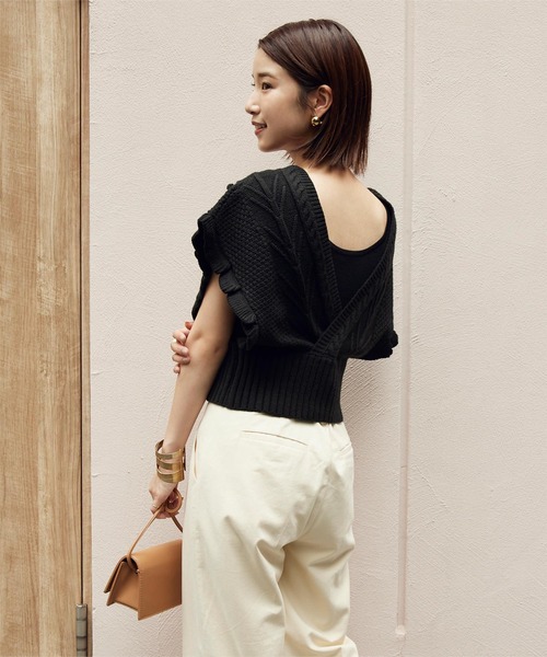 titivate（ティティベイト）の「ｶｼｭｸｰﾙﾎﾟｯﾌﾟｺｰﾝﾆｯﾄﾍﾞｽﾄ（ベスト・レディース・アイボリー/モカ/ブラウン系その他/ブラック・S/M）」の20枚目の写真