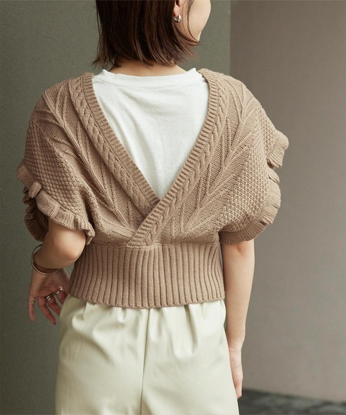 titivate（ティティベイト）の「ｶｼｭｸｰﾙﾎﾟｯﾌﾟｺｰﾝﾆｯﾄﾍﾞｽﾄ（ベスト・レディース・アイボリー/モカ/ブラウン系その他/ブラック・S/M）」の18枚目の写真