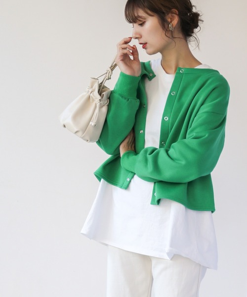 frames RAY CASSIN（フレームスレイカズン）の「【WEB限定】前後2WAY裏起毛ショートカーデ（カーディガン/ボレロ・レディース・ブラック/グリーン/杢グレー/ピンク・FREE）」の4枚目の写真