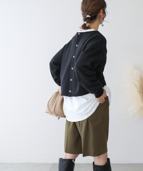 frames RAY CASSIN（フレームスレイカズン）の「【WEB限定】前後2WAY裏起毛ショートカーデ（カーディガン/ボレロ・レディース・ブラック/グリーン/杢グレー/ピンク・FREE）」の2枚目の写真