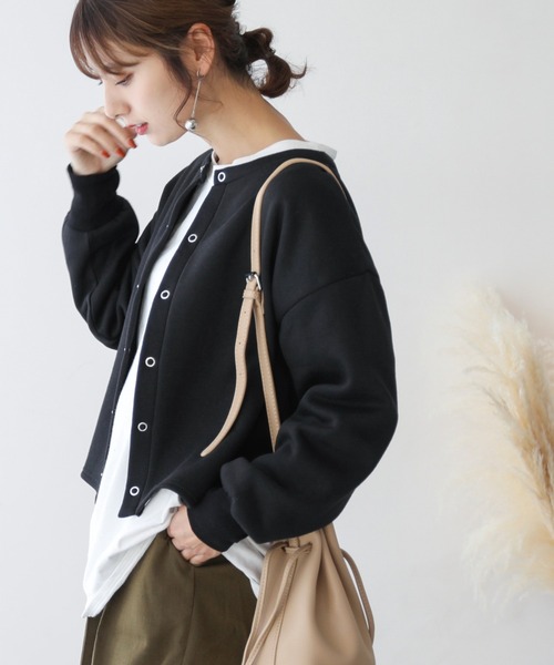 frames RAY CASSIN（フレームスレイカズン）の「【WEB限定】前後2WAY裏起毛ショートカーデ（カーディガン/ボレロ・レディース・ブラック/グリーン/杢グレー/ピンク・FREE）」の21枚目の写真