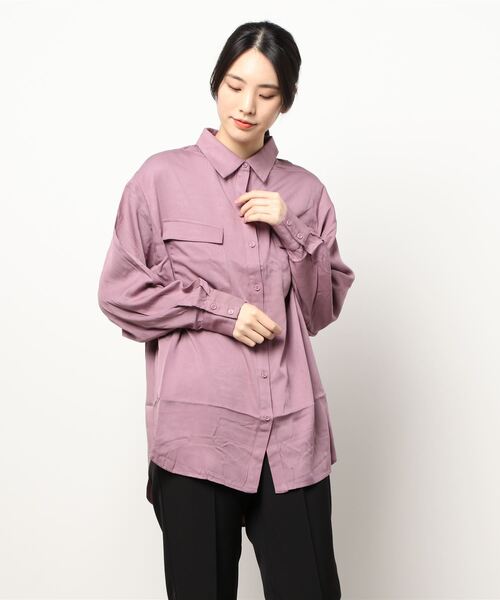 koe（コエ）の「フラップポケットシャツチュニック＊（シャツ/ブラウス・レディース・ライトグレー/ブラック/カーキ/ピンク・FREE）」の4枚目の写真