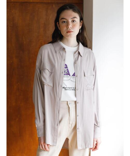 koe（コエ）の「フラップポケットシャツチュニック＊（シャツ/ブラウス・レディース・ライトグレー/ブラック/カーキ/ピンク・FREE）」の5枚目の写真