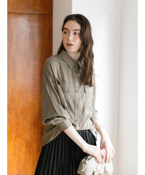 koe（コエ）の「フラップポケットシャツチュニック＊（シャツ/ブラウス・レディース・ライトグレー/ブラック/カーキ/ピンク・FREE）」の16枚目の写真