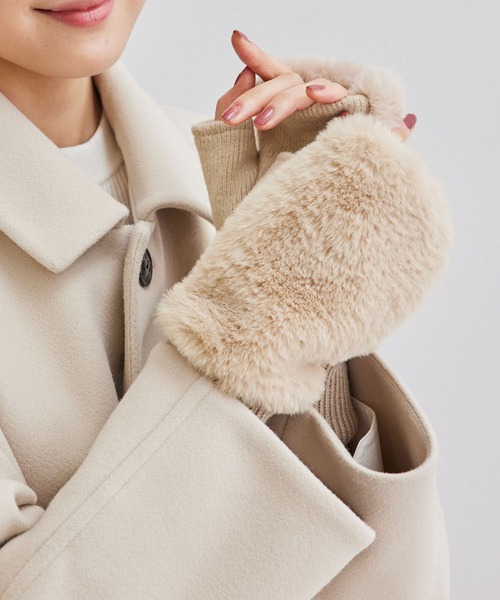 ROPE' PICNIC（ロペピクニック）の「エコファーフィンガーレスグローブ（手袋・レディース・グレー/ベージュ/ベージュ系その他・FREE）」の2枚目の写真