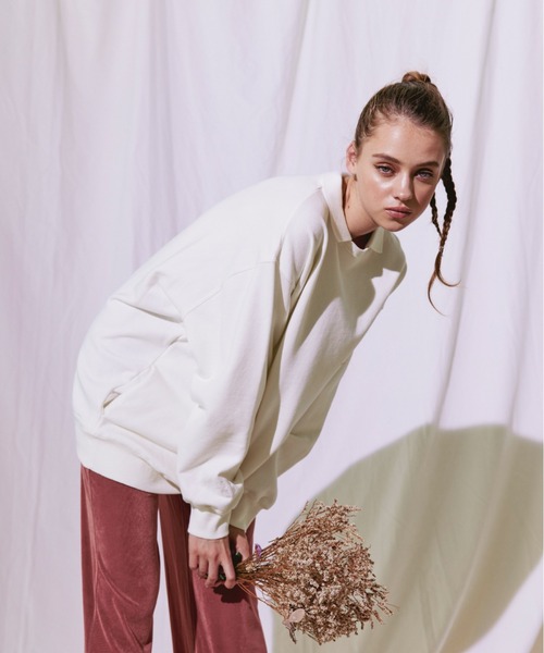 ALEXIA STAM(アリシアスタン)の「Collar Oversized Sweatshirt/カラーオーバーサイズスウェットシャツ(スウェット・レディース・ホワイト/チャコールグレー/グリーン・FREE)」の2枚目の写真