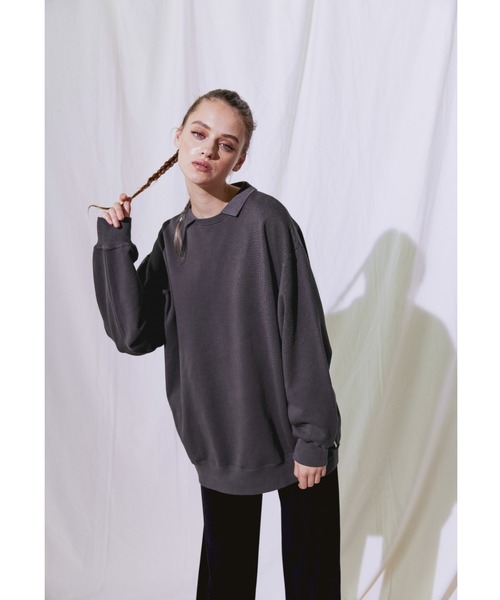 ALEXIA STAM(アリシアスタン)の「Collar Oversized Sweatshirt/カラーオーバーサイズスウェットシャツ(スウェット・レディース・ホワイト/チャコールグレー/グリーン・FREE)」の3枚目の写真