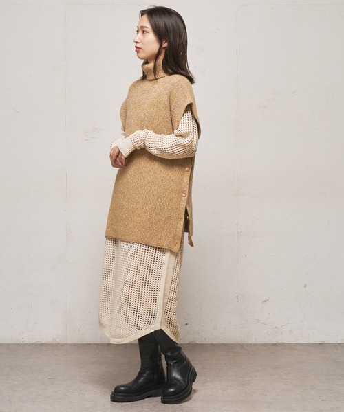 CIAOPANIC(チャオパニック)の「■メッシュ編みニットワンピース(ワンピース・レディース・ブラック/オフホワイト/オレンジ・FREE)」の4枚目の写真