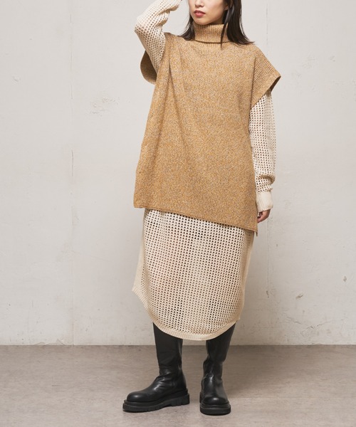 CIAOPANIC(チャオパニック)の「■メッシュ編みニットワンピース(ワンピース・レディース・ブラック/オフホワイト/オレンジ・FREE)」の15枚目の写真