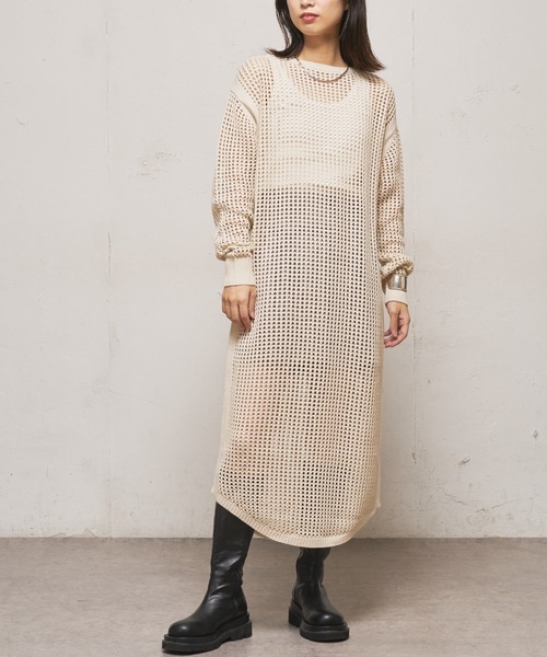 CIAOPANIC(チャオパニック)の「■メッシュ編みニットワンピース(ワンピース・レディース・ブラック/オフホワイト/オレンジ・FREE)」の5枚目の写真