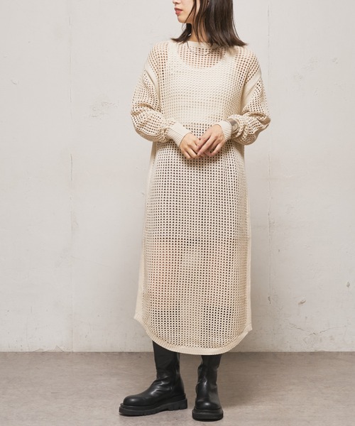 CIAOPANIC(チャオパニック)の「■メッシュ編みニットワンピース(ワンピース・レディース・ブラック/オフホワイト/オレンジ・FREE)」の9枚目の写真