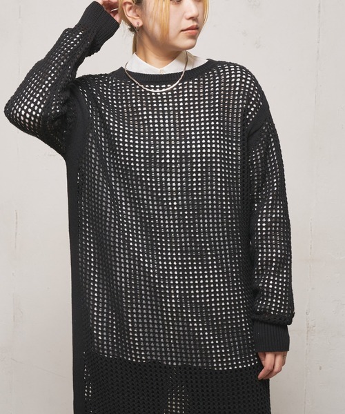 CIAOPANIC(チャオパニック)の「■メッシュ編みニットワンピース(ワンピース・レディース・ブラック/オフホワイト/オレンジ・FREE)」の10枚目の写真