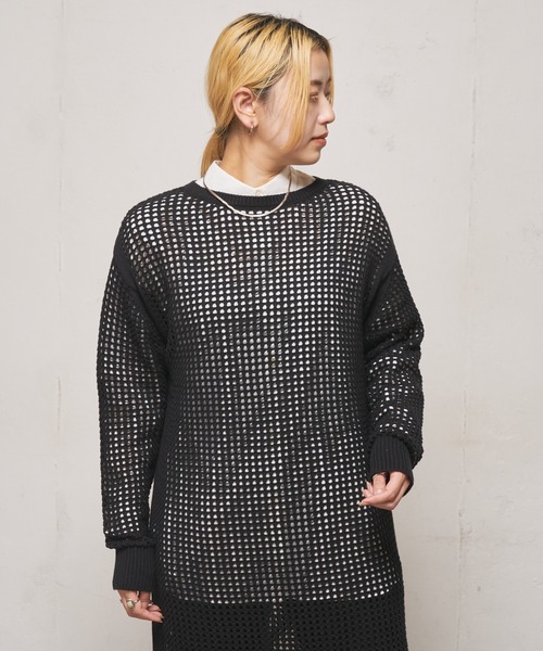 CIAOPANIC(チャオパニック)の「■メッシュ編みニットワンピース(ワンピース・レディース・ブラック/オフホワイト/オレンジ・FREE)」の6枚目の写真