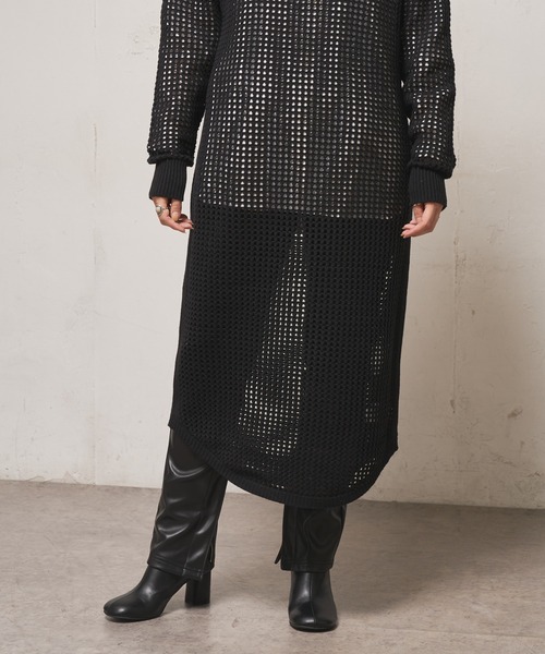 CIAOPANIC(チャオパニック)の「■メッシュ編みニットワンピース(ワンピース・レディース・ブラック/オフホワイト/オレンジ・FREE)」の14枚目の写真